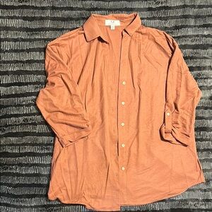Magaschoni Orange Boxy Button Down Top with Dress Shirt Collar